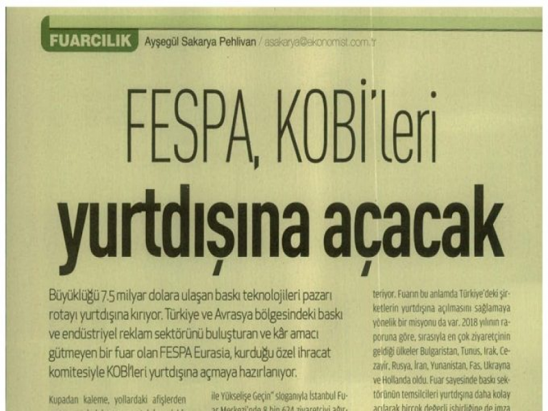 ARED ve FESPA Eurasia Ekonomist Dergisinde