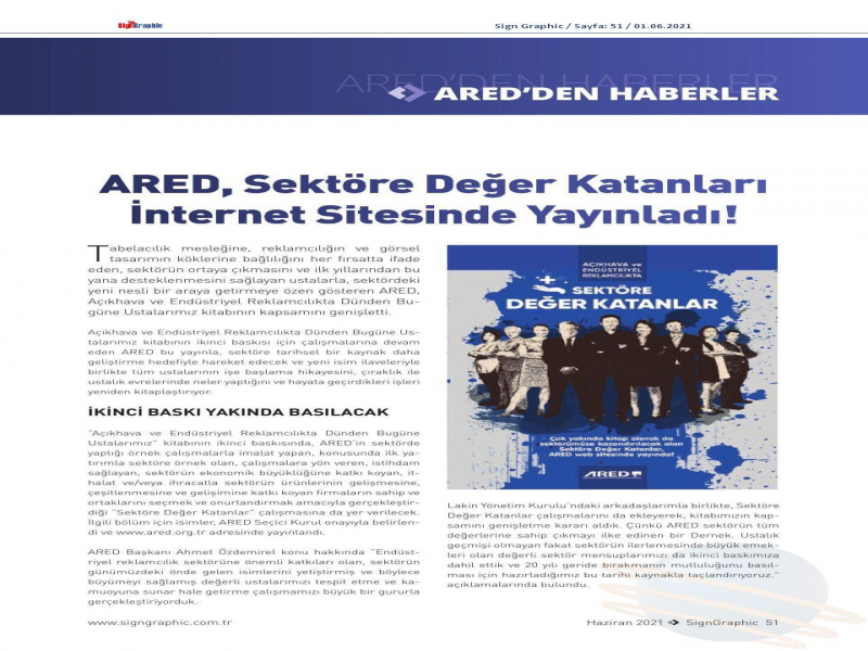 ARED, Sektöre Değer Katanları internet sitesinde yayınladı!
