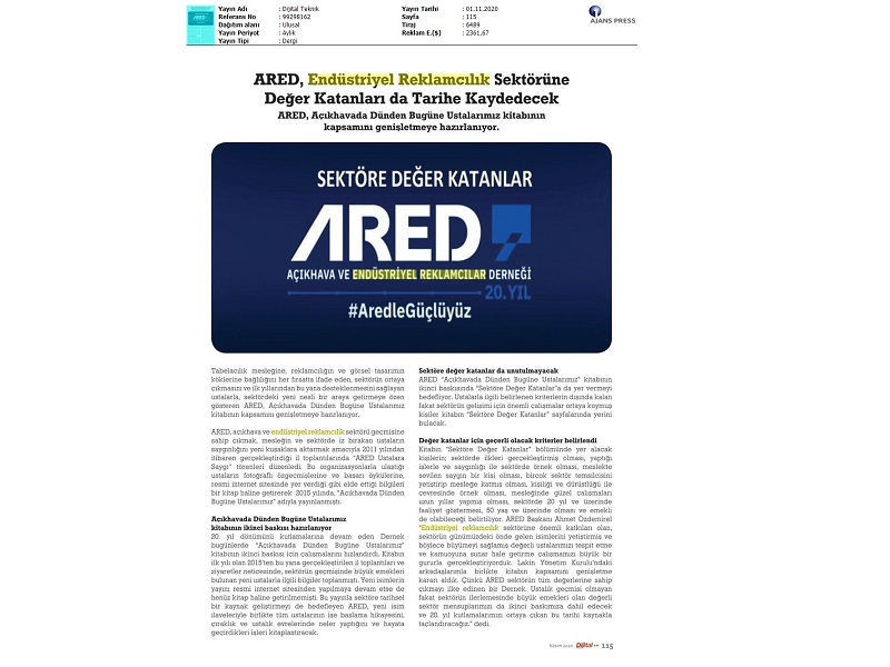 ARED, Endüstriyel Reklamcılık sektörüne Değer Katanları da tarihe kaydedecek