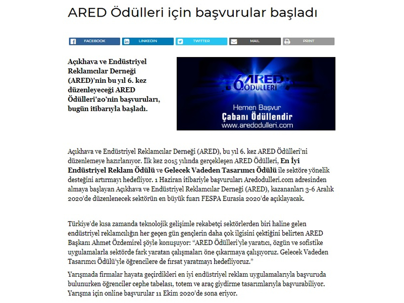 ARED Ödülleri için başvurular başladı