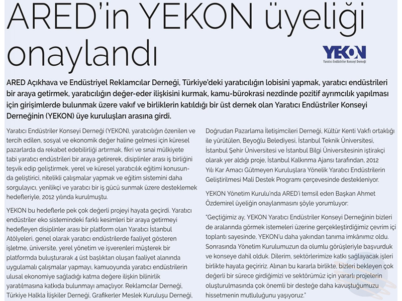 ARED'in YEKON üyeliği onaylandı