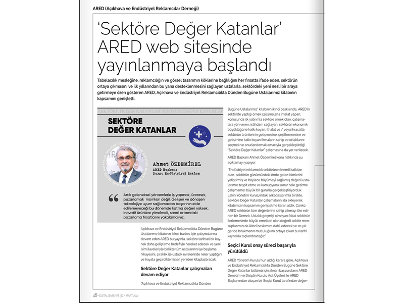 ‘Sektöre Değer Katanlar’ ARED web sitesinde yayınlanmaya başlandı