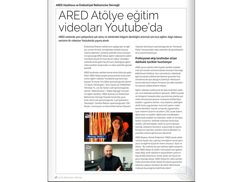 ARED Atölye eğitim videoları Youtube’da