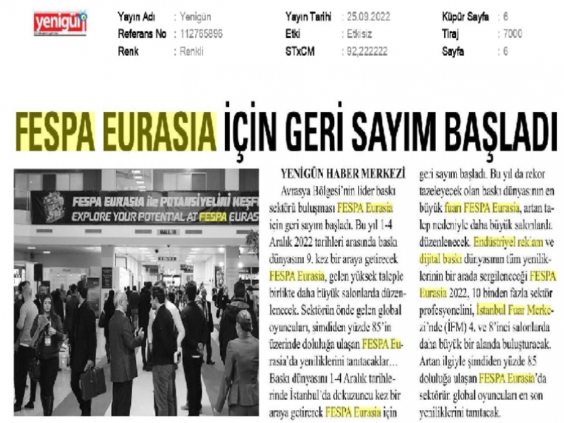 FESPA Eurasia için geri sayım başladı