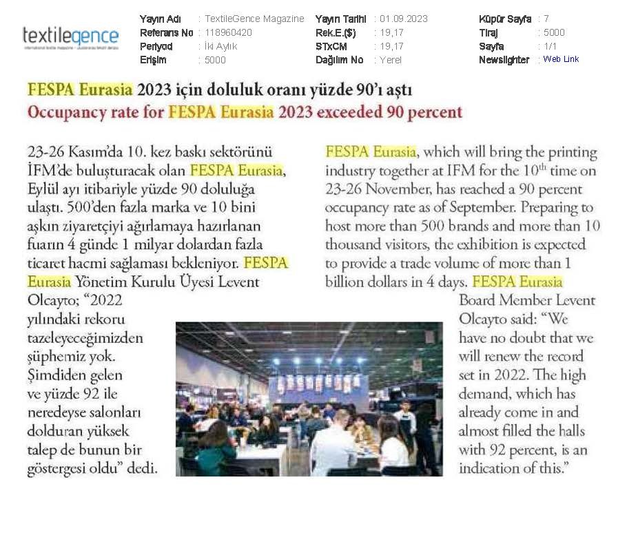 FESPA Eurasia da doluluk yüzde 90'ı aştı!