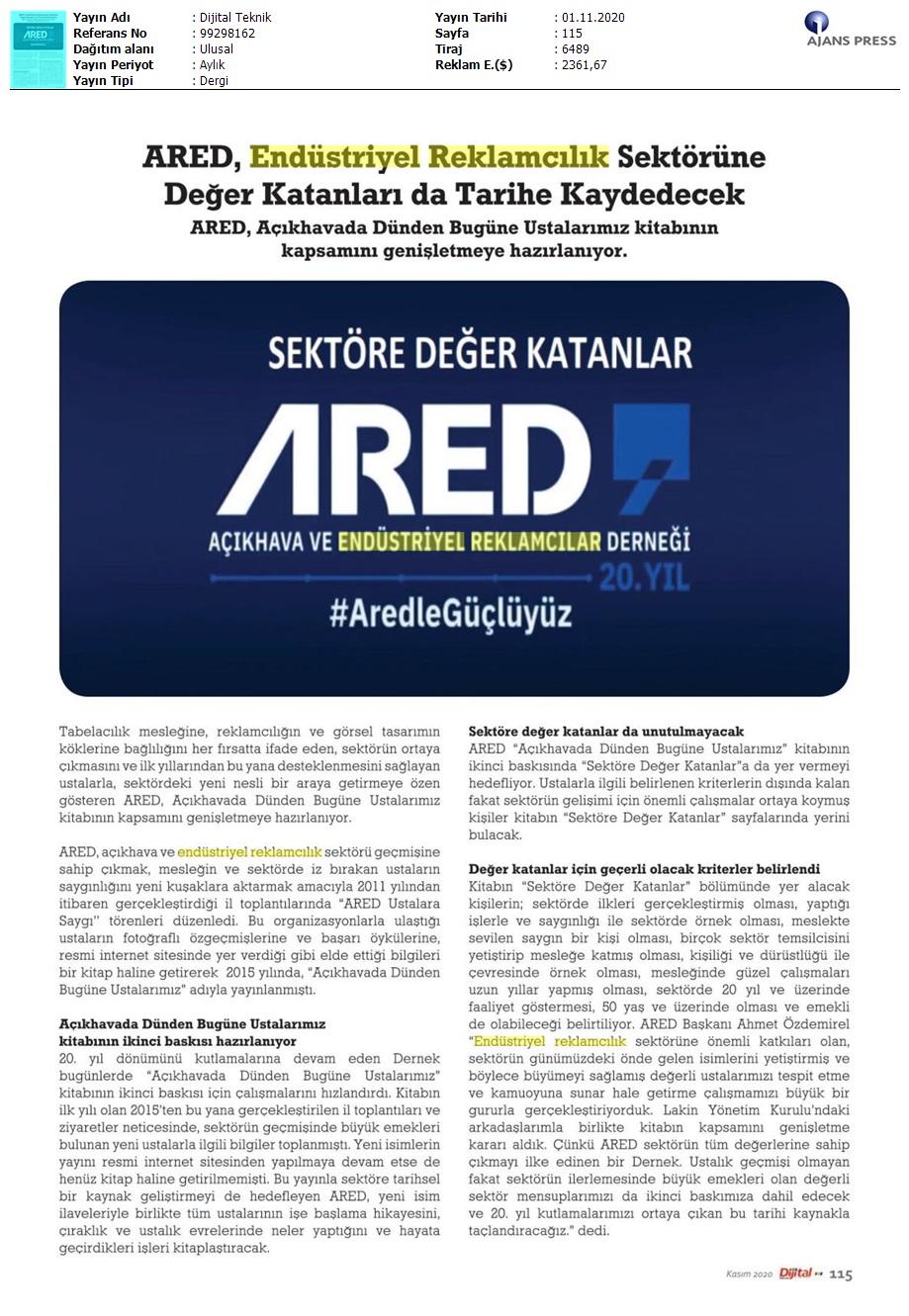 ARED, Endüstriyel Reklamcılık sektörüne Değer Katanları da tarihe kaydedecek