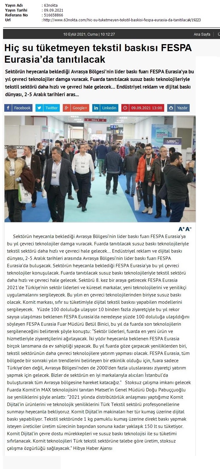 Hiç su tüketmeyen tekstil baskısı FESPA Eurasia'da tanıtılacak