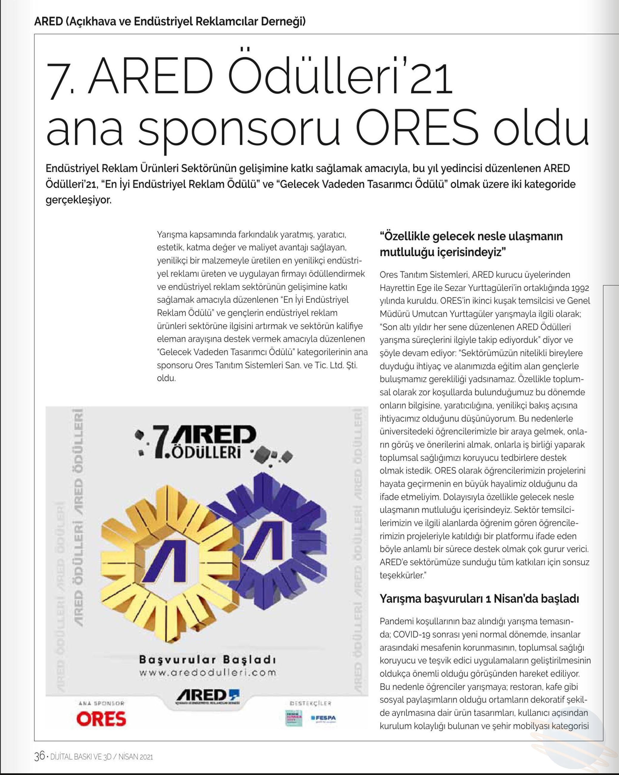 7. ARED Ödülleri’21 ana sponsoru ORES oldu