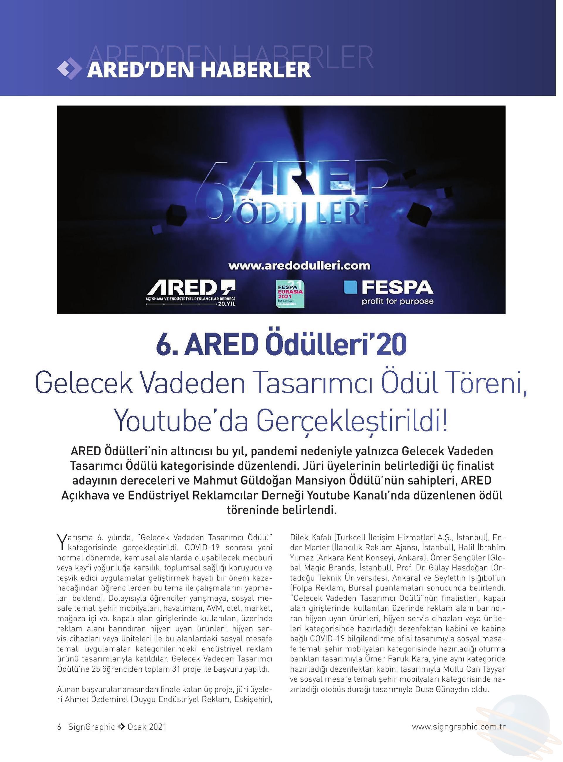 6. ARED Ödülleri’20 Gelecek Vadeden Tasarımcı Ödül Töreni, Youtube’da Gerçekleştirildi!