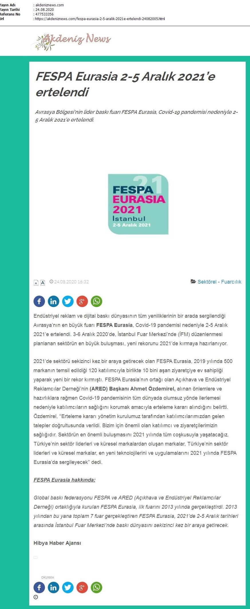 FESPA Eurasia 2-5 Aralık 2021’e ertelendi