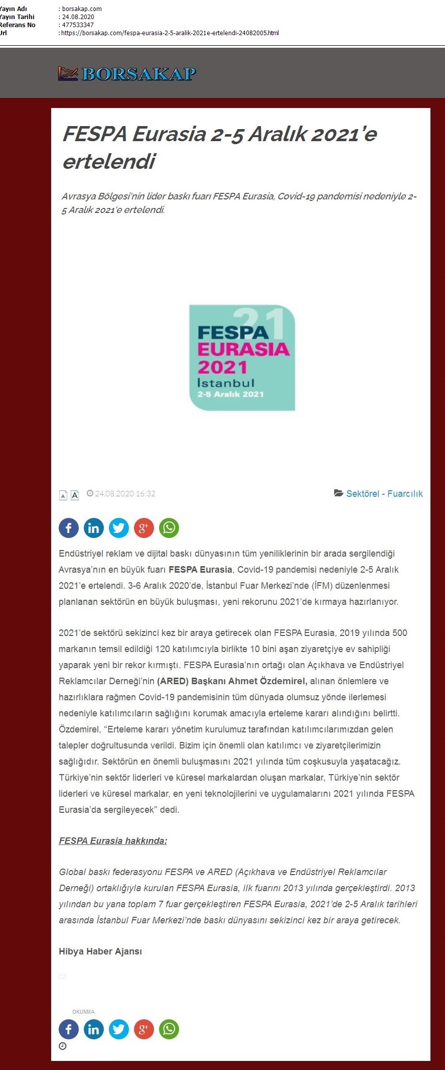 FESPA Eurasia 2-5 Aralık 2021’e ertelendi