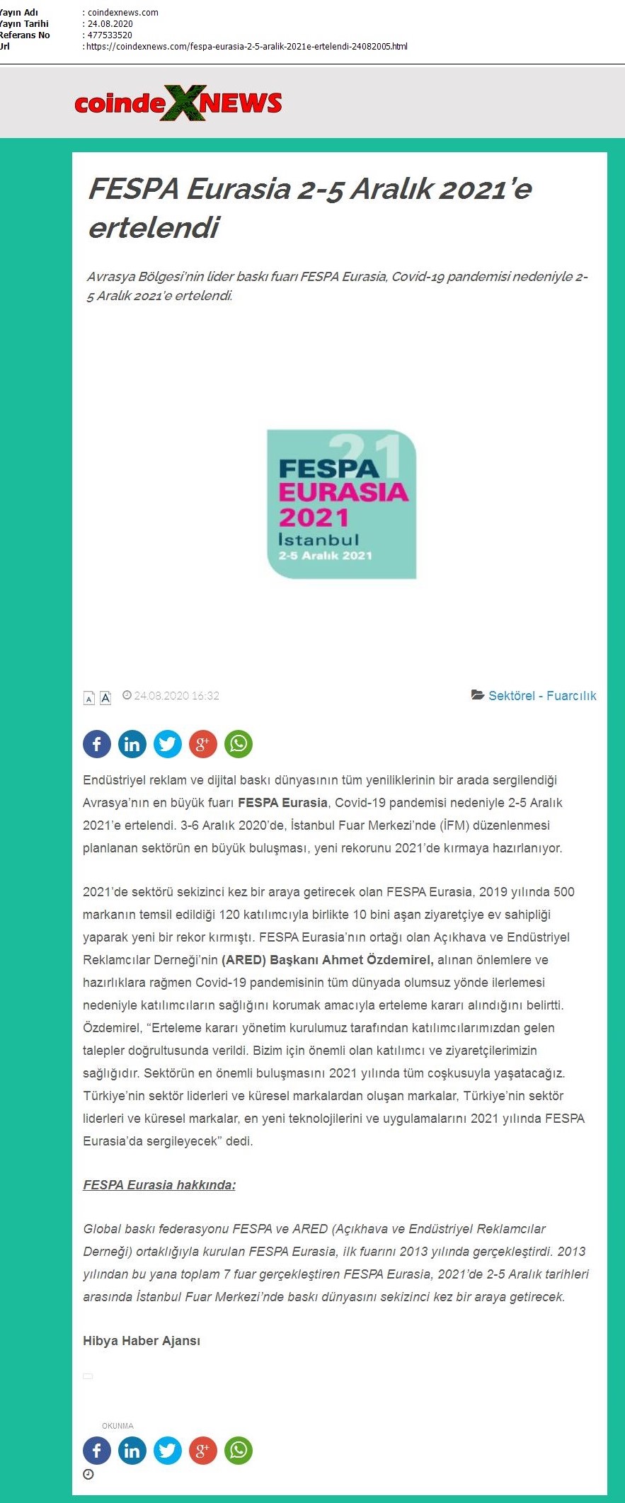 FESPA Eurasia 2-5 Aralık 2021’e ertelendi