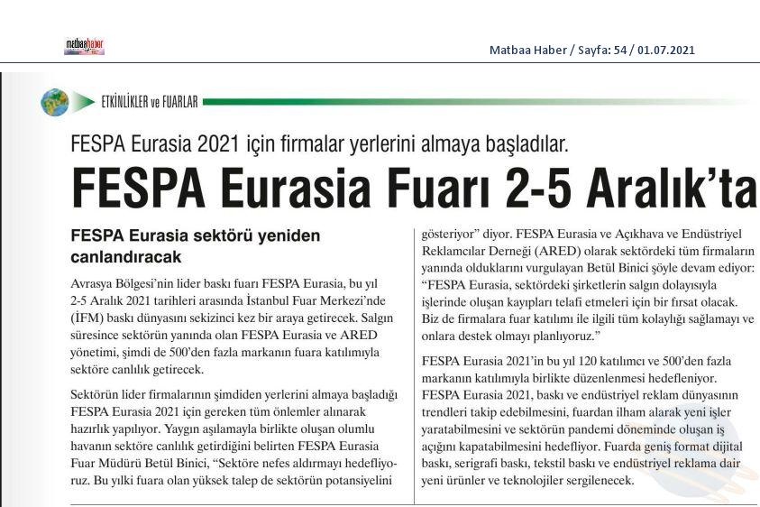 Baskı sektörü, FESPA Eurasia fuarını bekliyor