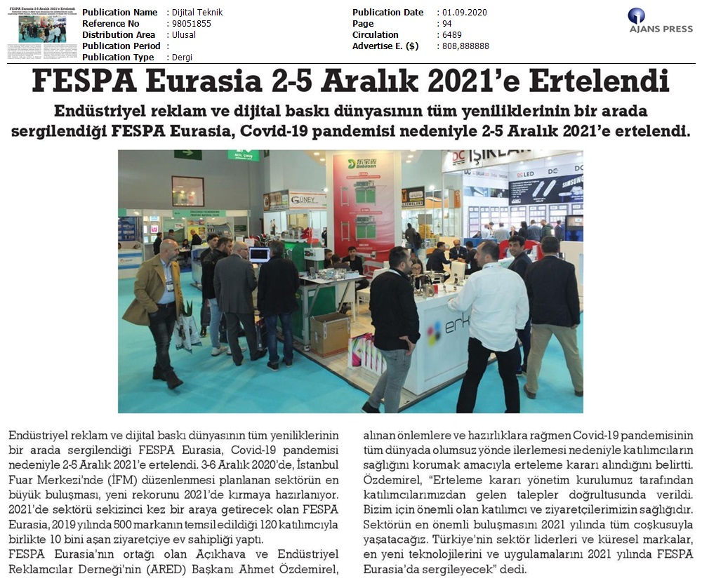 FESPA Eurasia 2-5 Aralık 2021’e ertelendi