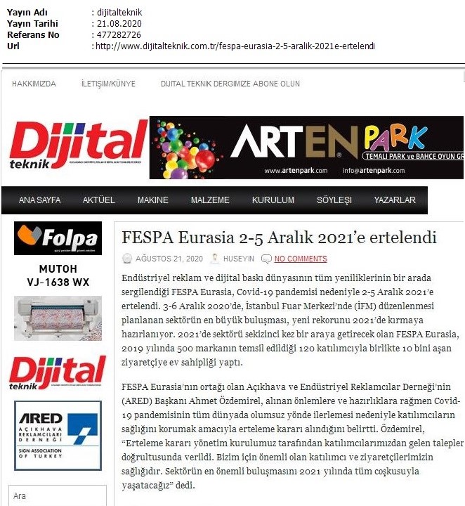 FESPA Eurasia 2-5 Aralık 2021’e ertelendi