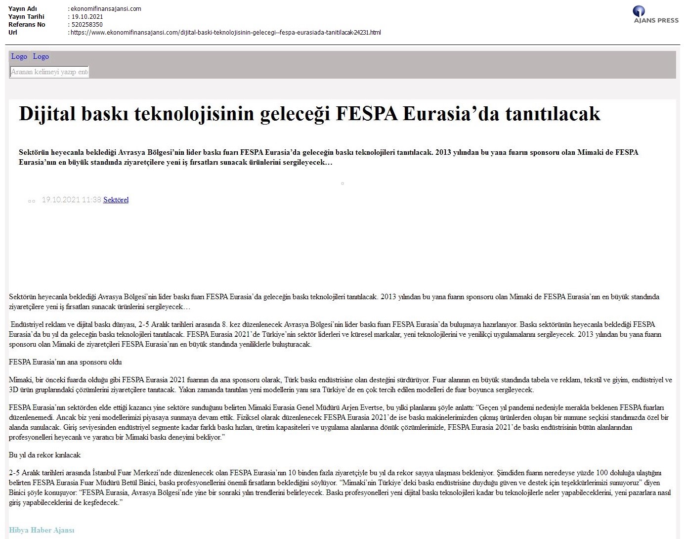 Dijital baskı teknolojisinin geleceği FESPA Eurasia'da tanıtılacak