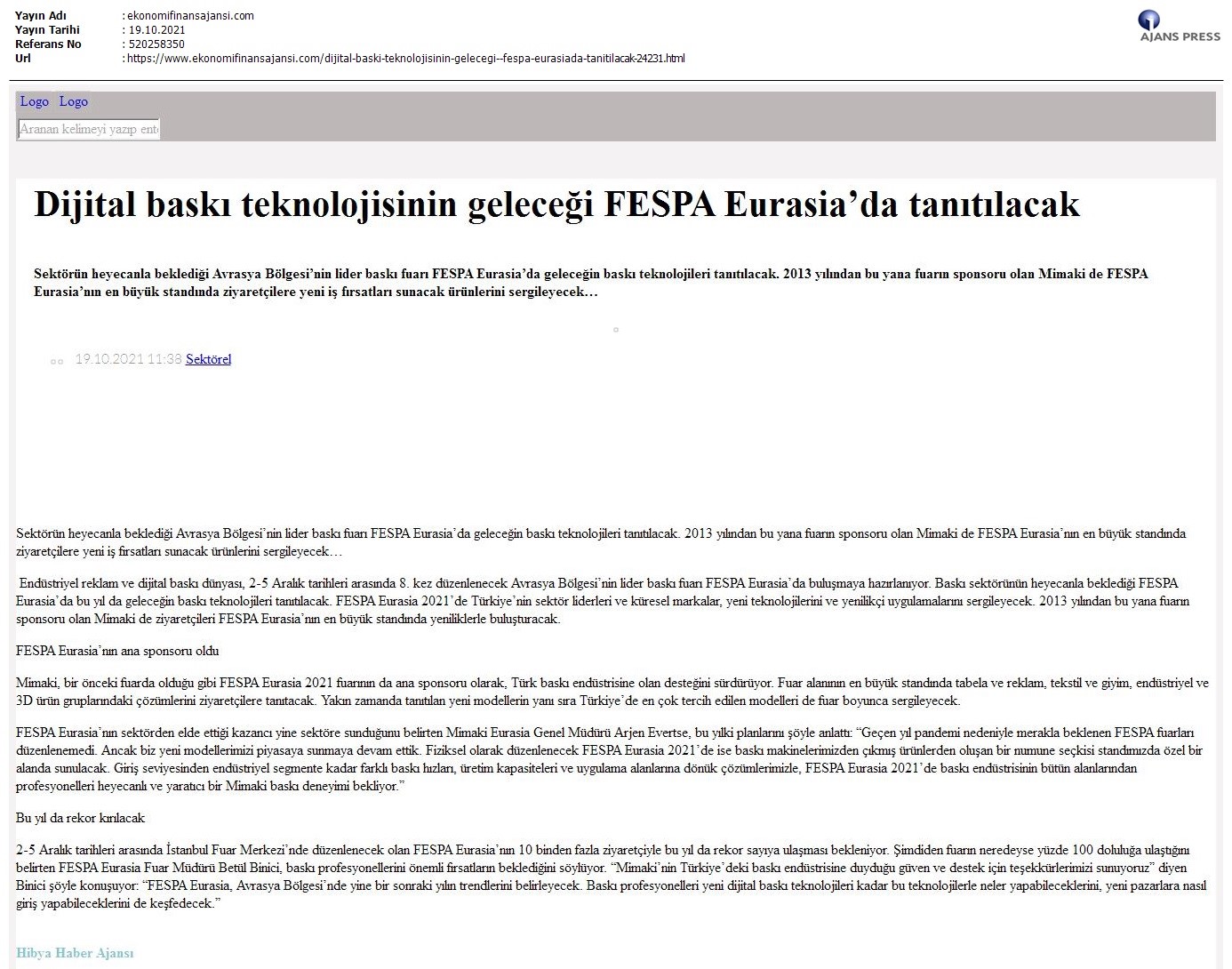 Dijital baskı teknolojisinin geleceği FESPA Eurasia'da tanıtılacak