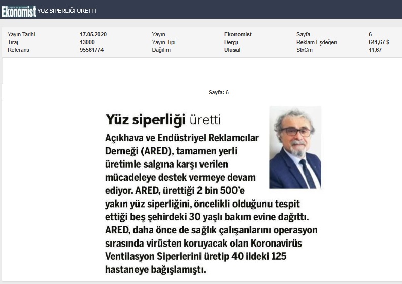 ARED'den huzurevlerine yüz siperliği desteği