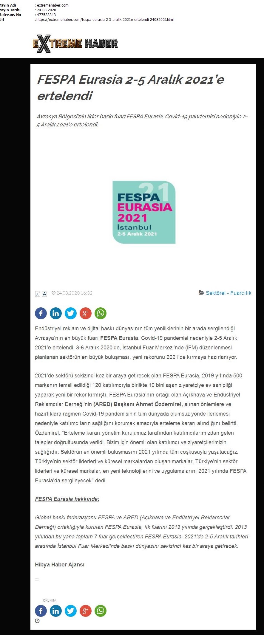 FESPA Eurasia 2-5 Aralık 2021’e ertelendi