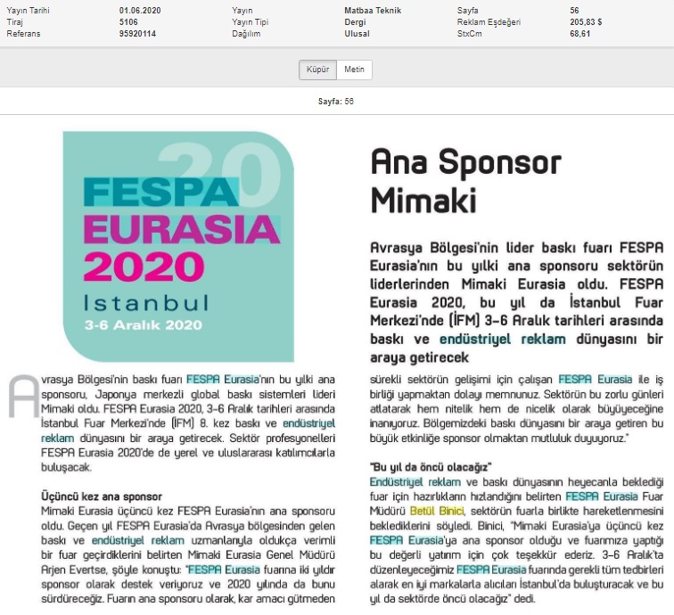 Fespa Eurasia'nın ana sponsoru Mimaki!