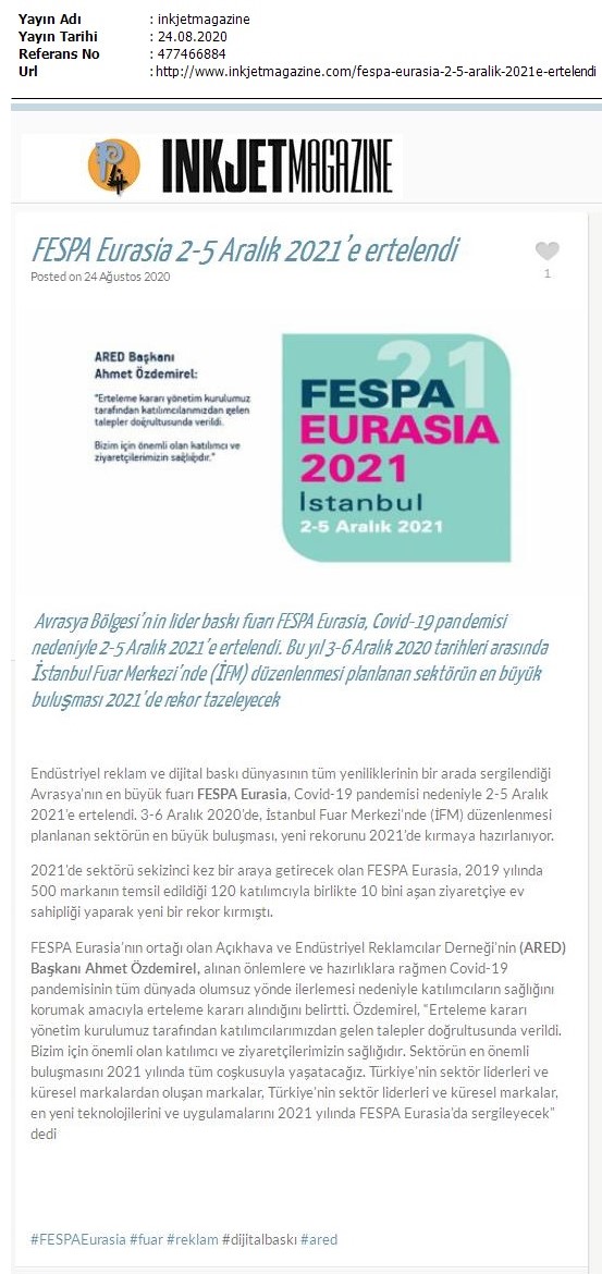 FESPA Eurasia 2-5 Aralık 2021’e ertelendi