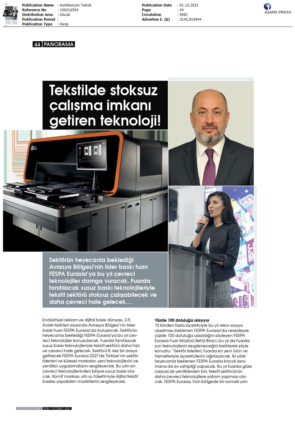 Hiç su tüketmeyen tekstil baskısı FESPA Eurasia'da tanıtılacak