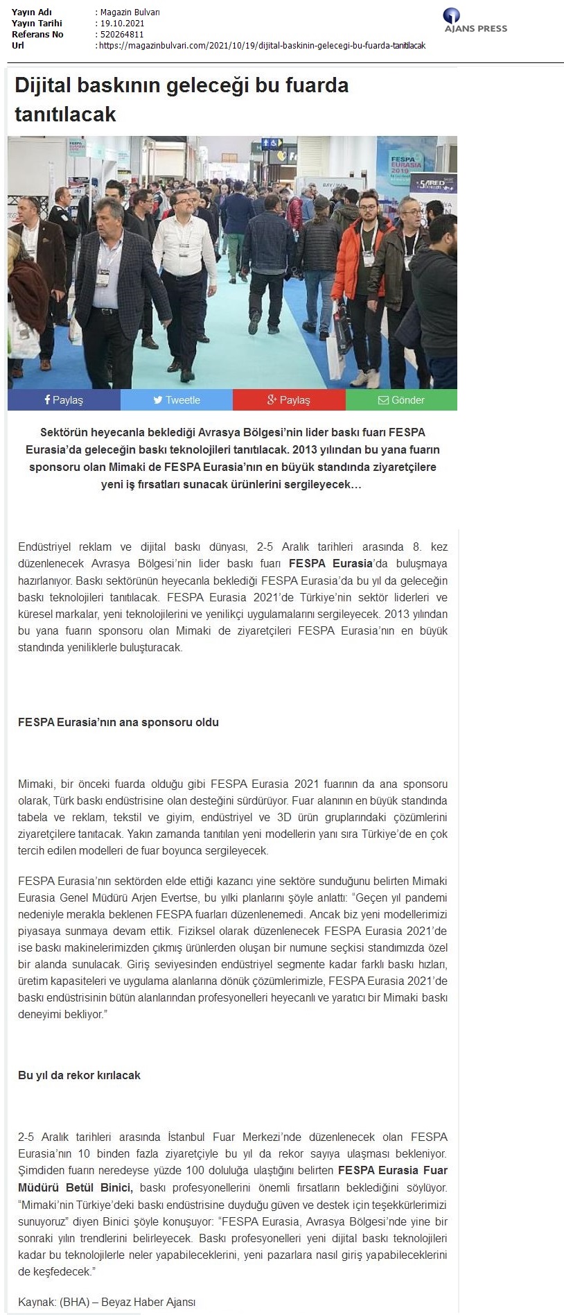 Dijital baskı teknolojisinin geleceği FESPA Eurasia'da tanıtılacak