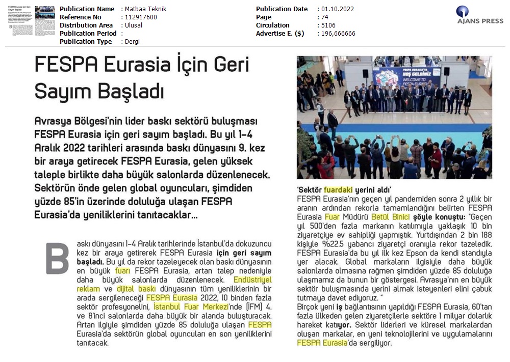 FESPA Eurasia için geri sayım başladı