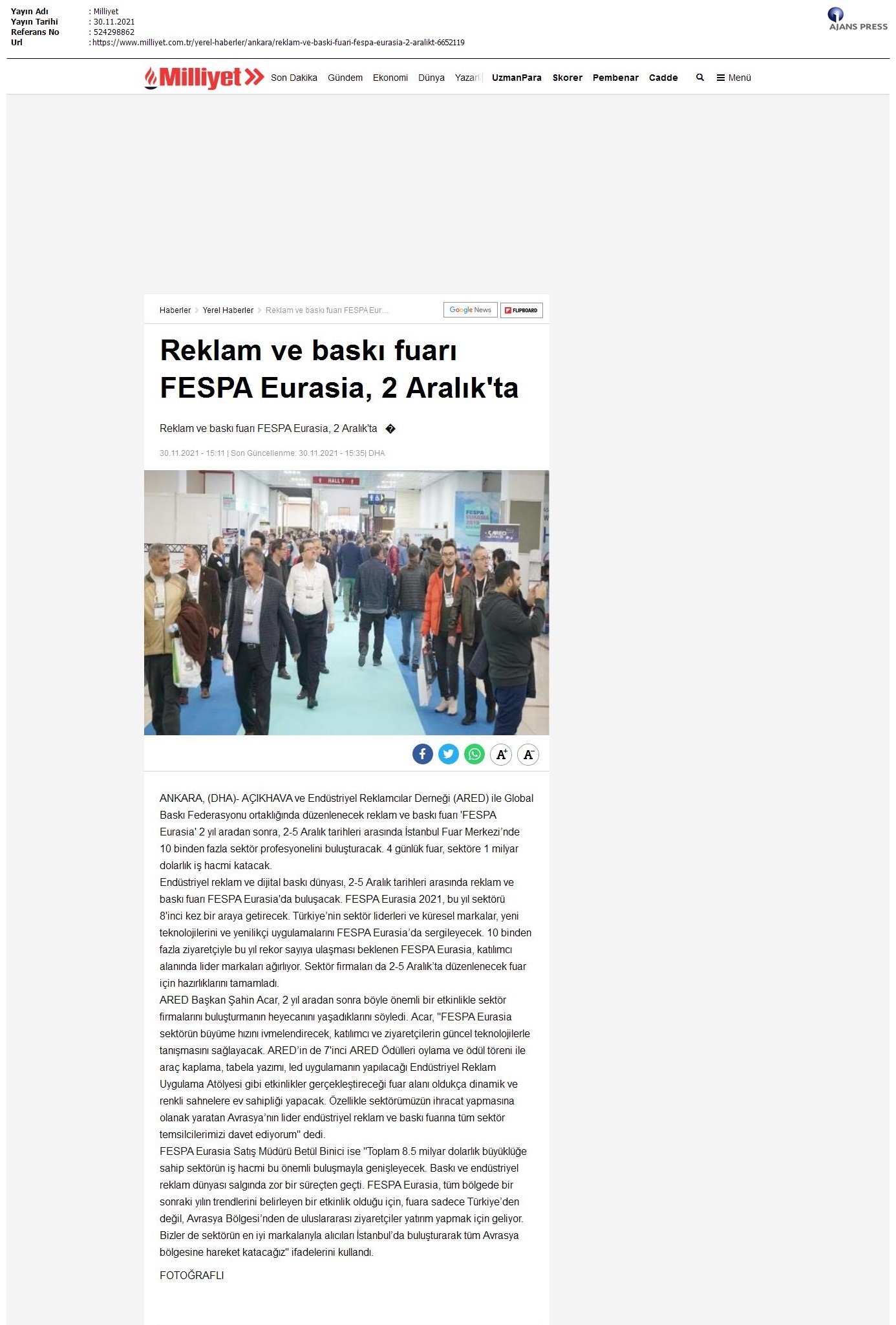 Reklam ve baskı fuarı FESPA Eurasia, 2 Aralık'ta