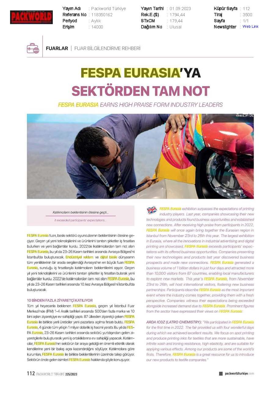 FESPA EURASİA fuarı için ücretsiz ziyaretçi kaydı başladı!