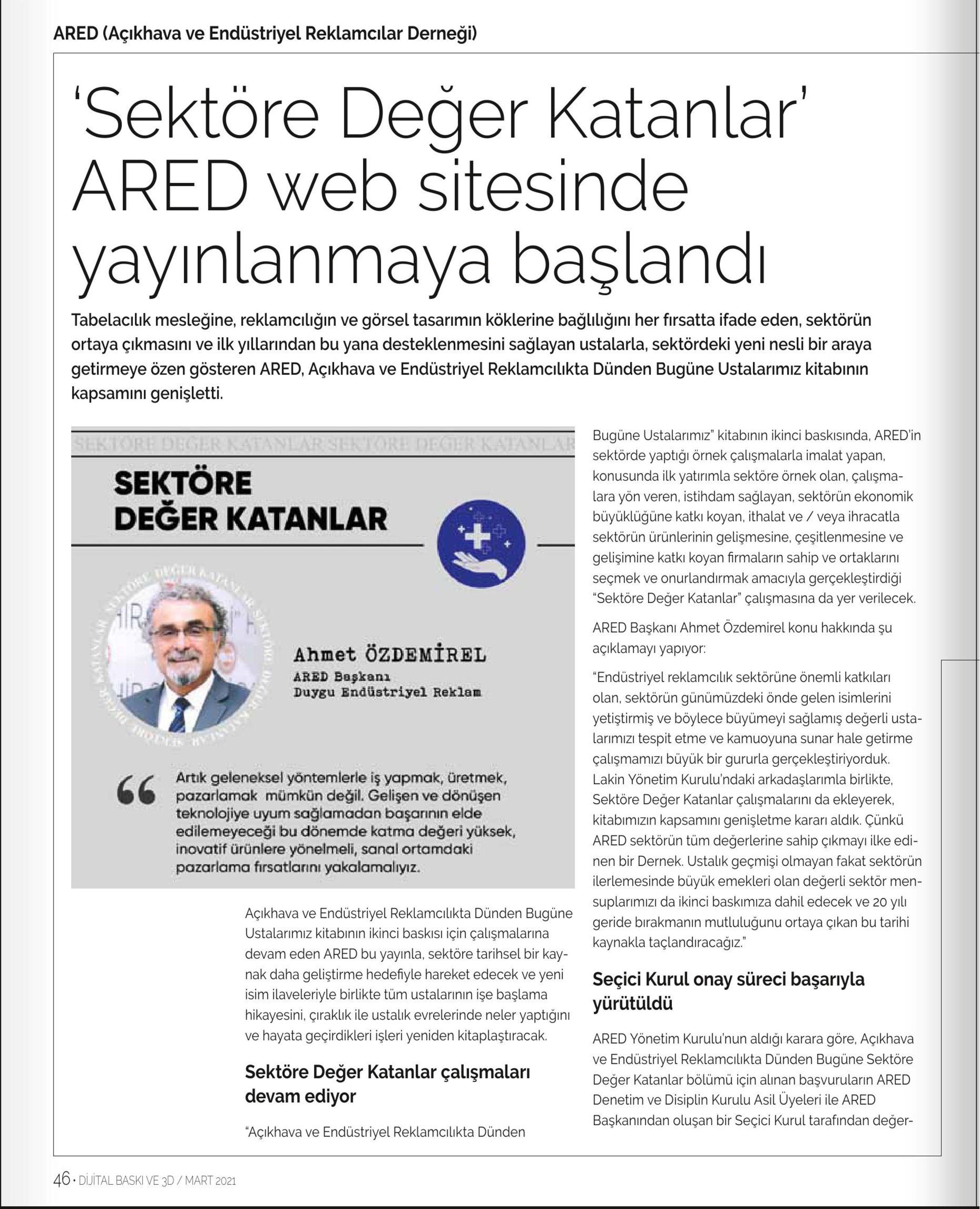 ‘Sektöre Değer Katanlar’ ARED web sitesinde yayınlanmaya başlandı