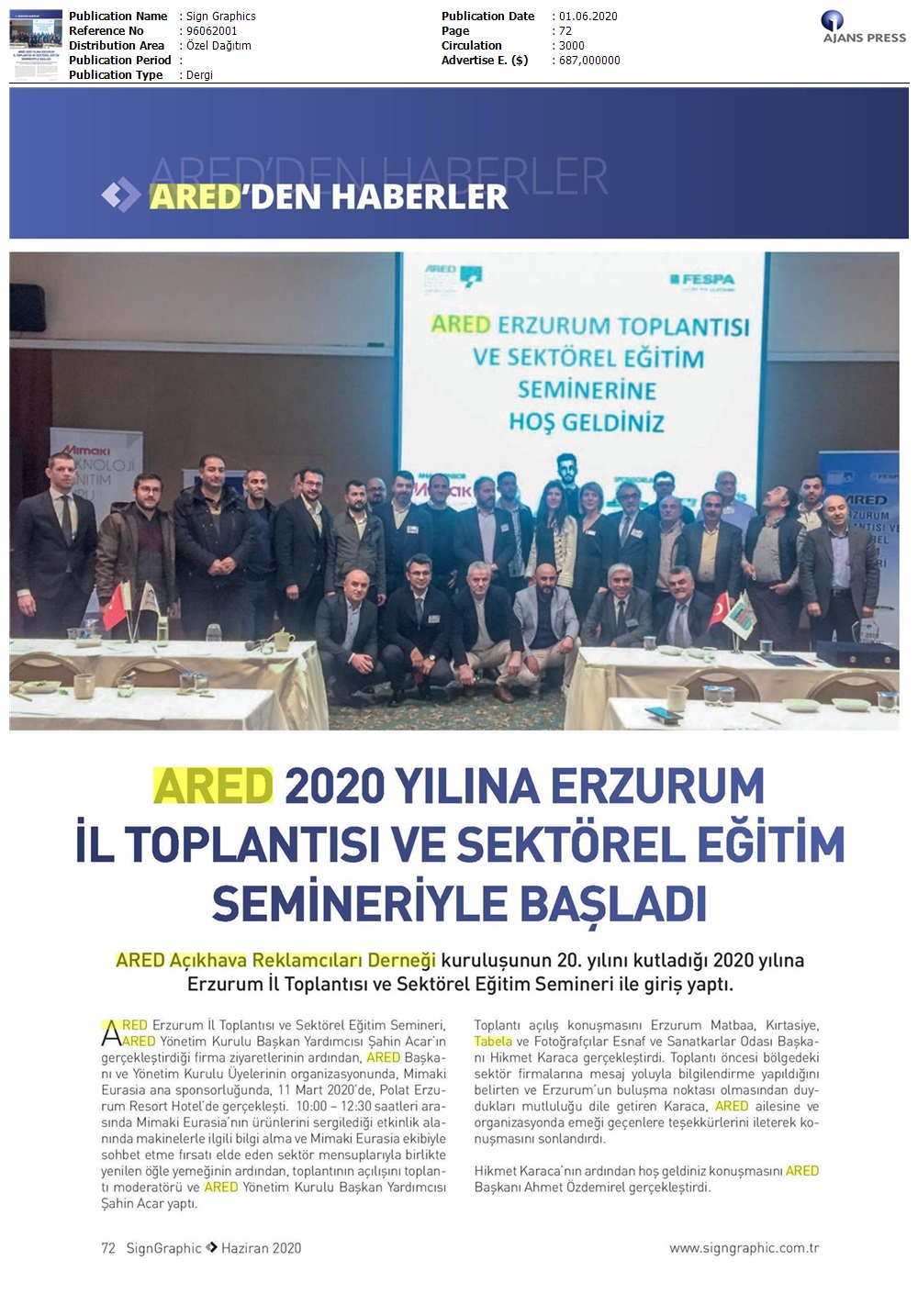 ARED 2020 yılına Erzurum il toplantısı ve sektörel eğitim semineriyle başladı