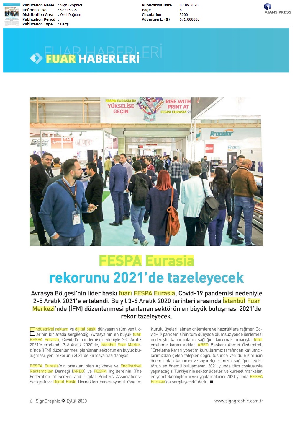 FESPA Eurasia 2-5 Aralık 2021’e ertelendi