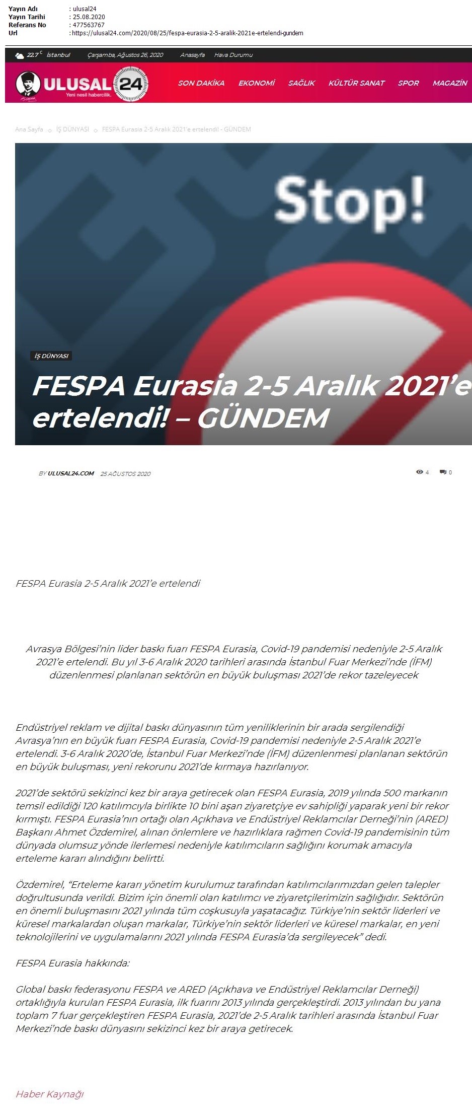 FESPA Eurasia 2-5 Aralık 2021’e ertelendi