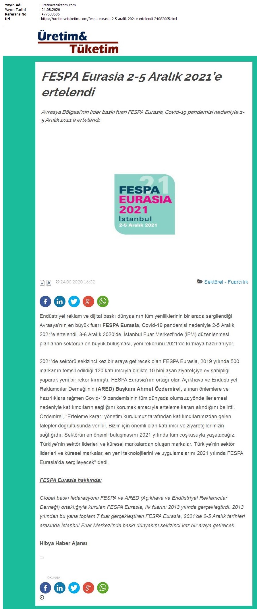 FESPA Eurasia 2-5 Aralık 2021’e ertelendi