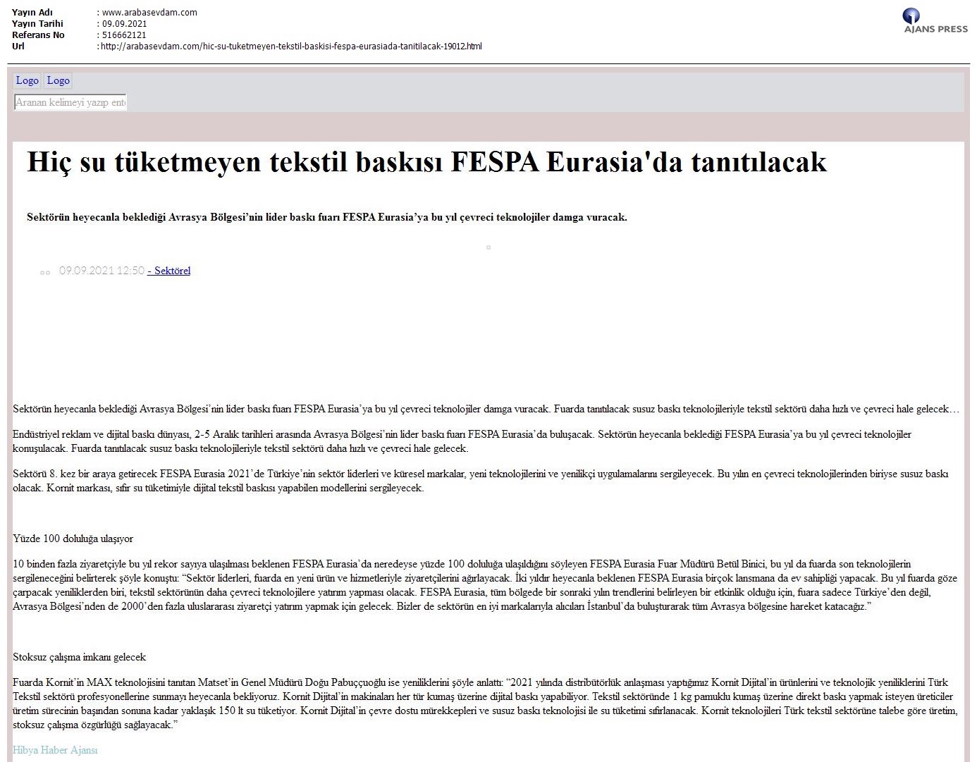 Hiç su tüketmeyen tekstil baskısı FESPA Eurasia'da tanıtılacak