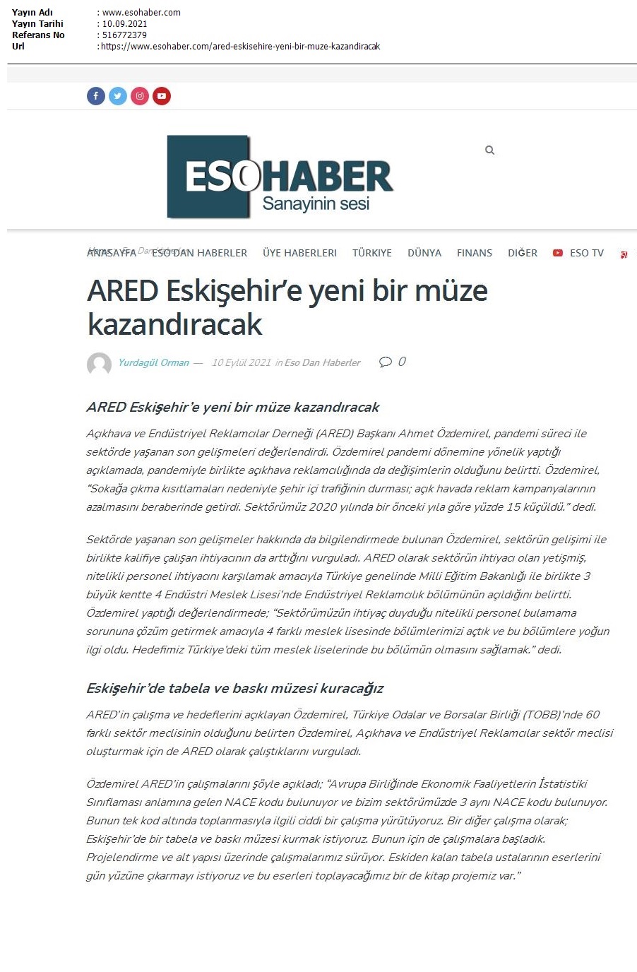 ARED, Eskişehir'de tabela ve baskı müzesi açacak