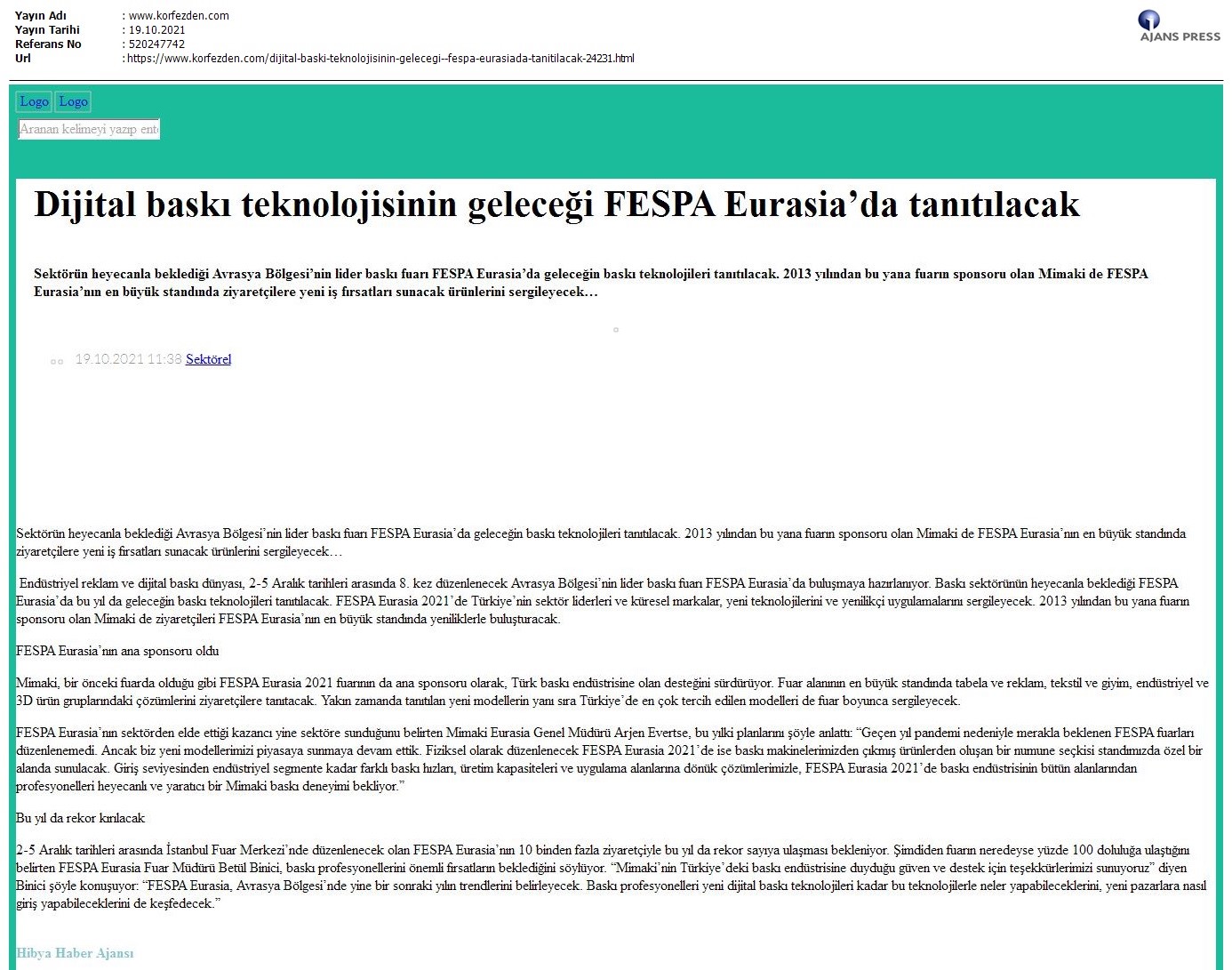 Dijital baskı teknolojisinin geleceği FESPA Eurasia'da tanıtılacak