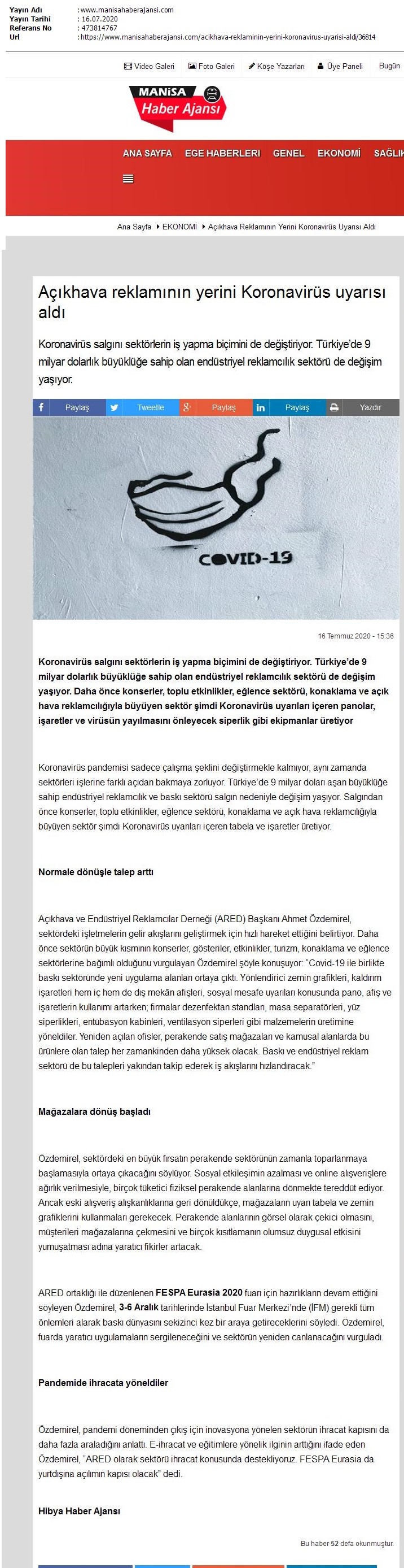 Açıkhava reklamının yerini Koronavirüs uyarısı aldı