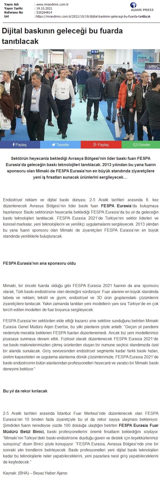 Dijital baskı teknolojisinin geleceği FESPA Eurasia'da tanıtılacak