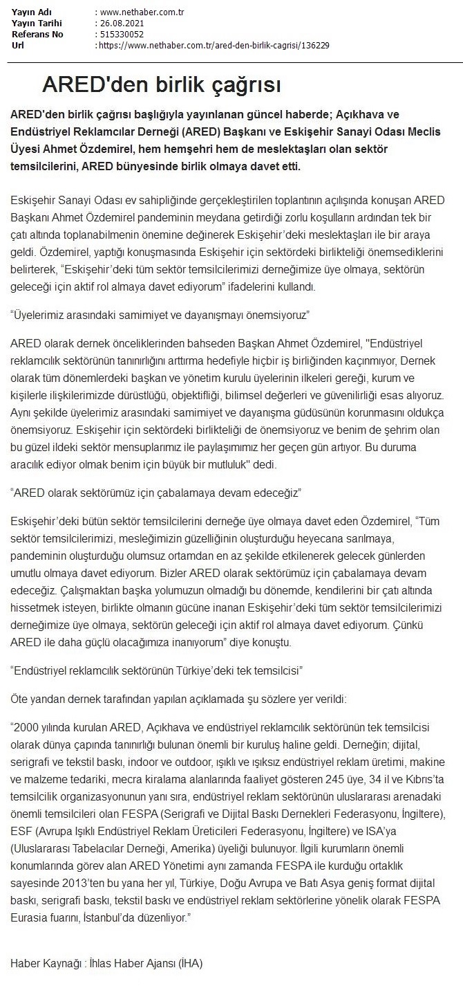 ARED Başkanı Ahmet Özdemirel; “Eskişehir için Sektördeki Birlikteliği Önemsiyoruz”