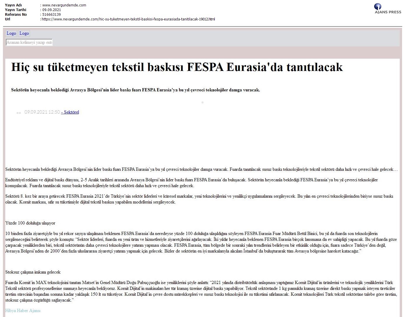 Hiç su tüketmeyen tekstil baskısı FESPA Eurasia'da tanıtılacak