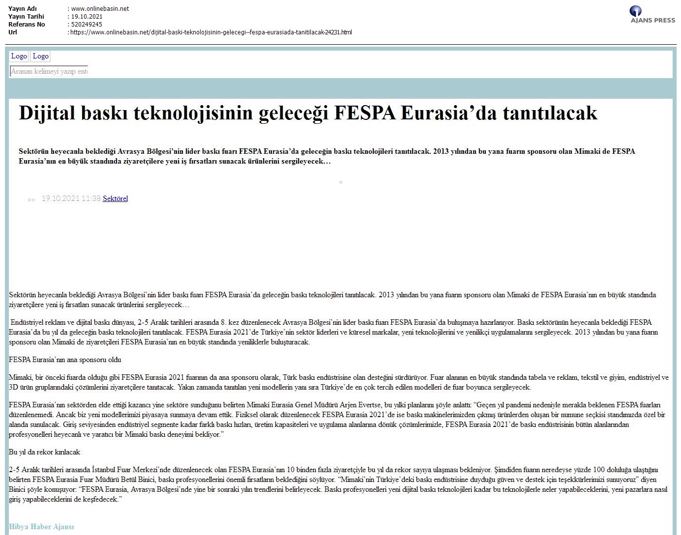 Dijital baskı teknolojisinin geleceği FESPA Eurasia'da tanıtılacak