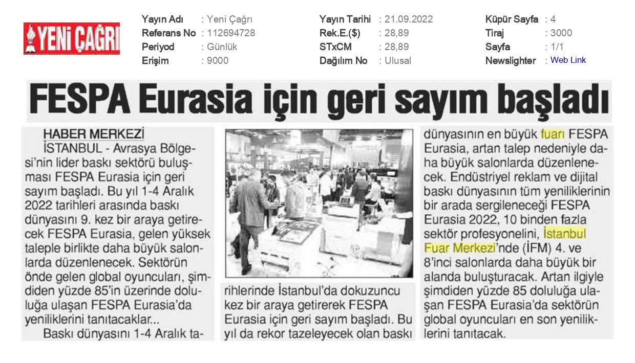 FESPA Eurasia için geri sayım başladı