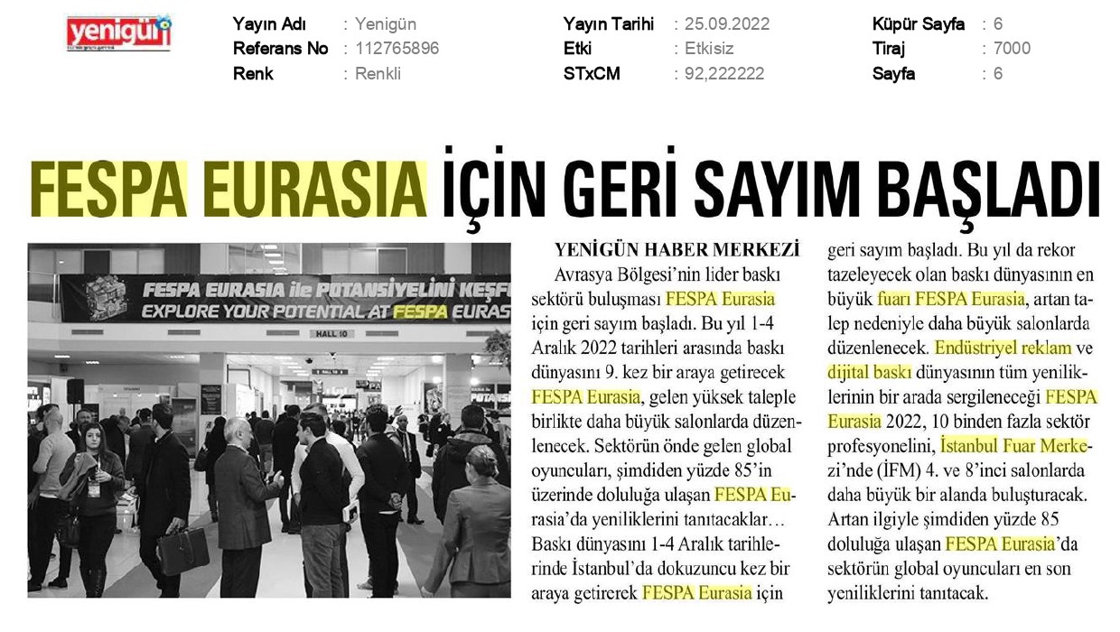 FESPA Eurasia için geri sayım başladı