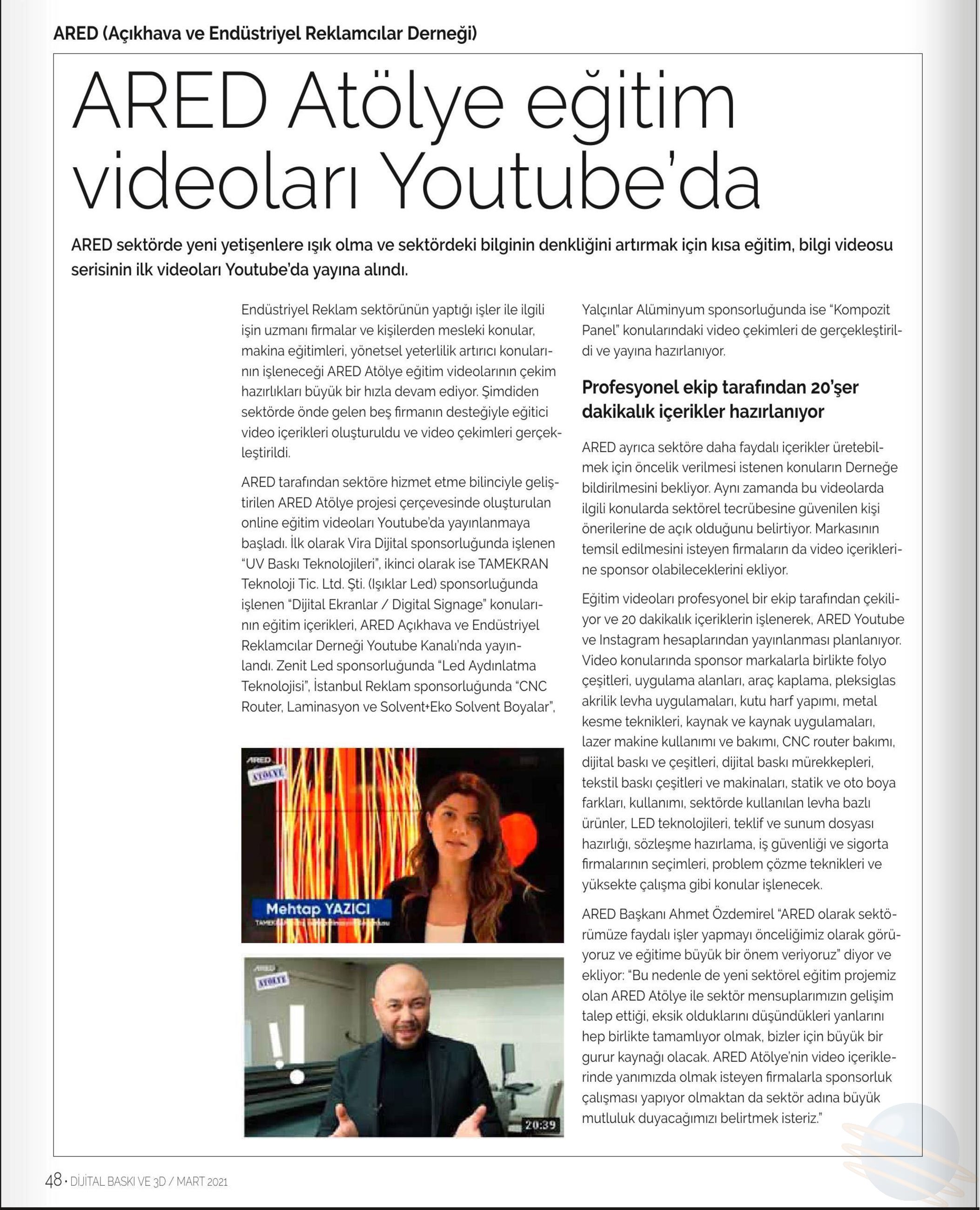 ARED Atölye eğitim videoları Youtube’da